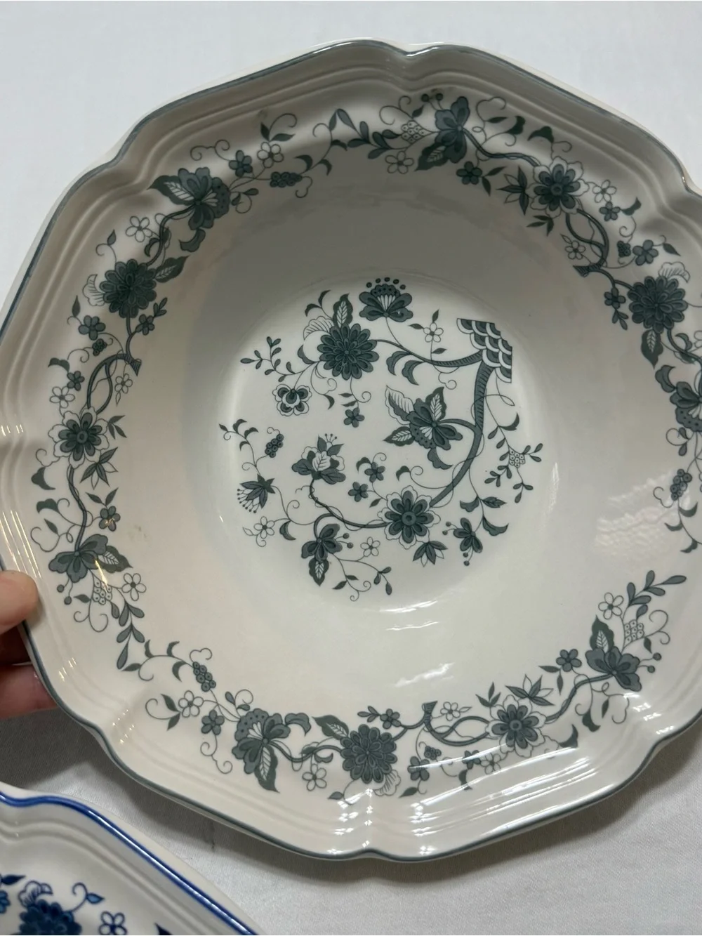 Floral Ceramic Serving Bowls Set - Blue, Red, Green/Gray